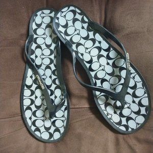 ❤️COACH BLACK LOGO JELLY FLIP FLOP SANDALS SHOES SIZE 8